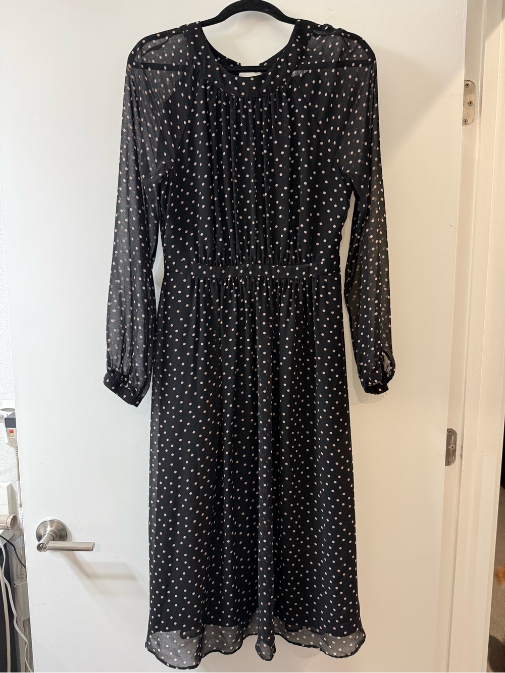 Boden Black and White Polka Dot Long Sleeve Midi Dress